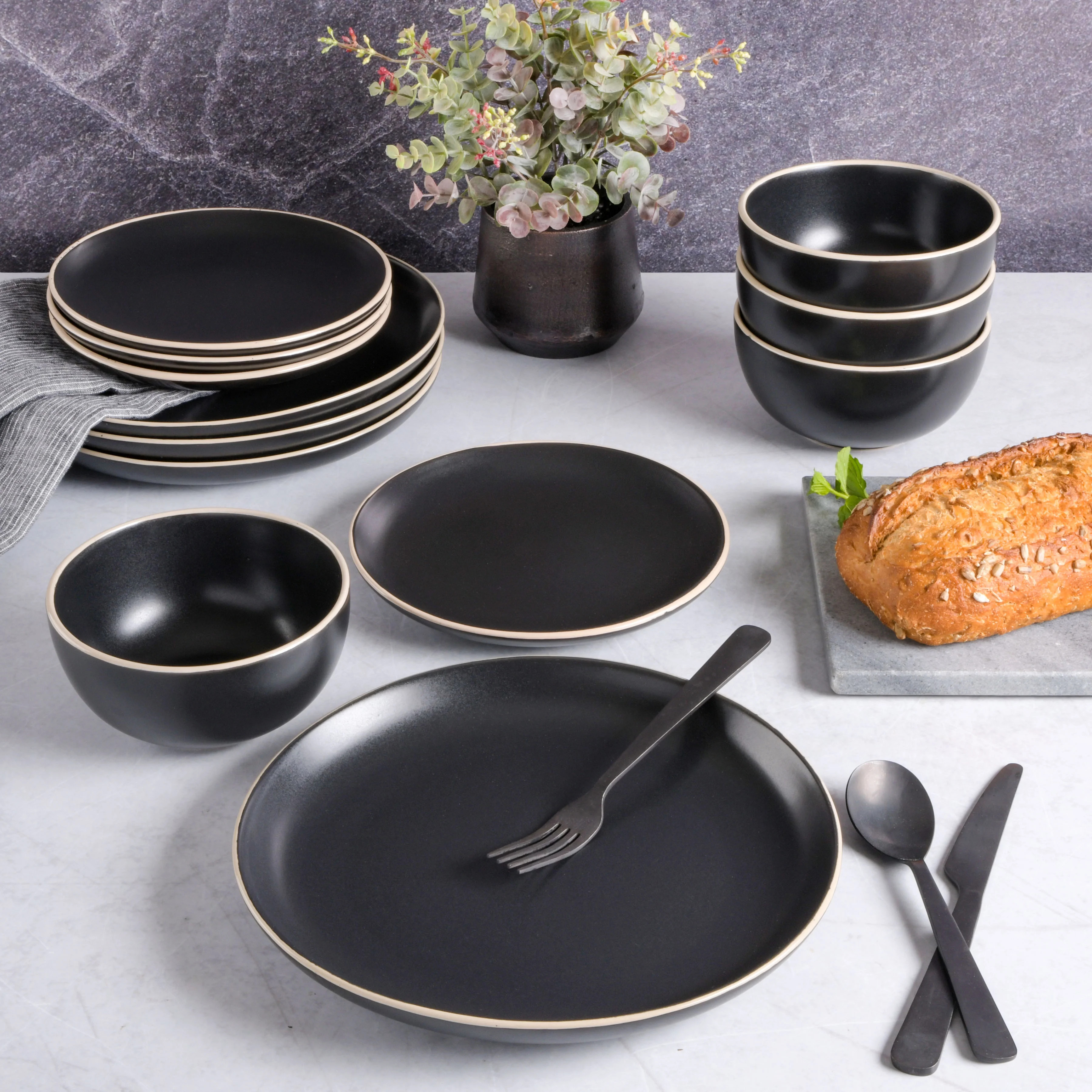 Better Homes & Gardens Zuri Matte Black 12-Piece Dinnerware Set - Walmart.com | Walmart (US)
