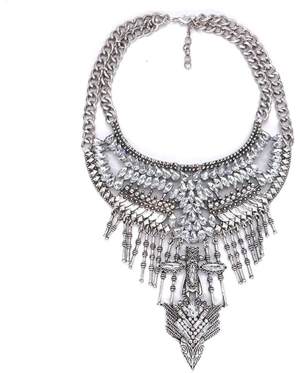 Long Tassel Chunky Boho Coin Statement Necklace For Women Silver | Amazon (US)