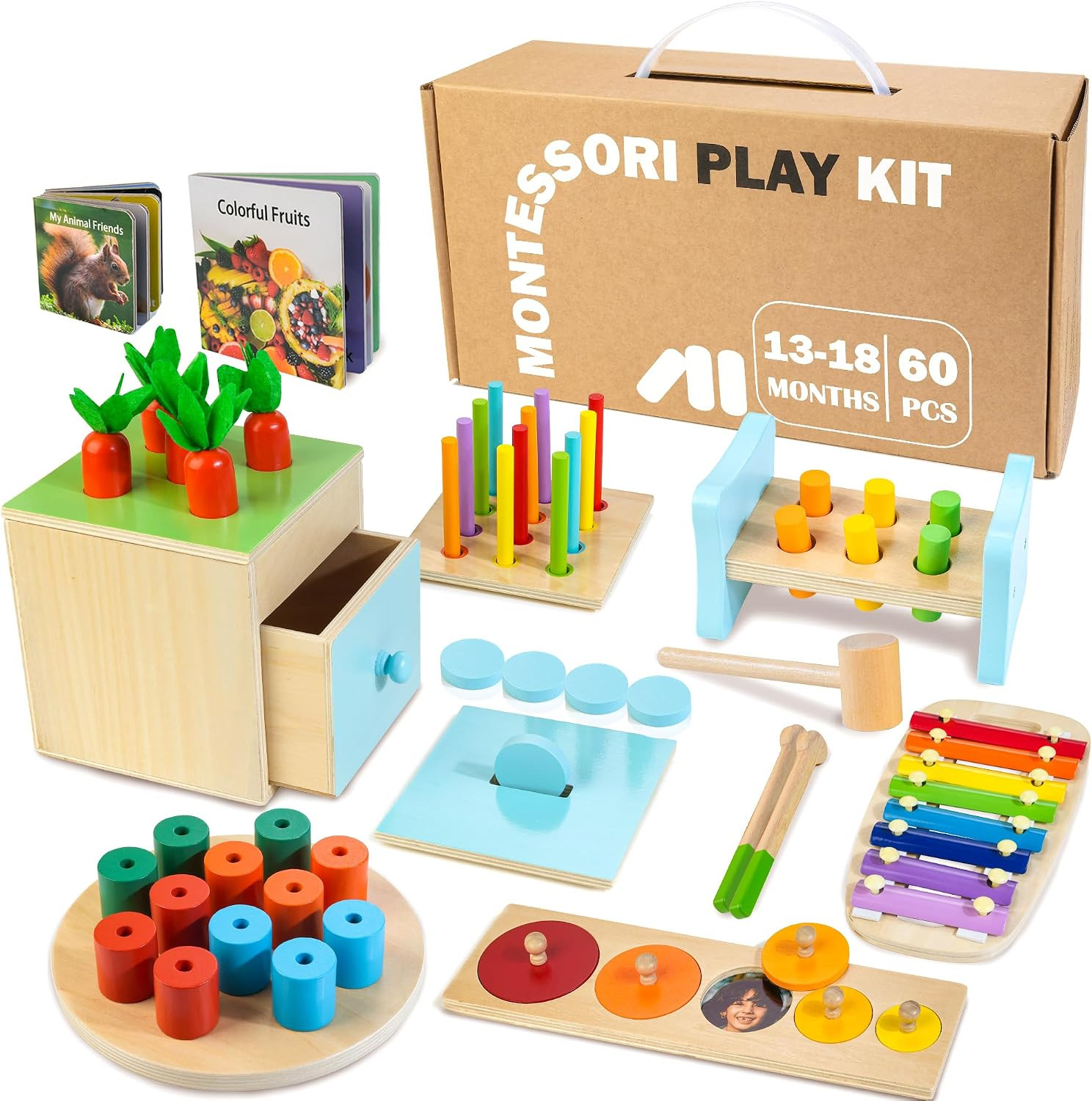 WOODMAM Wooden Montessori Toys for 1+ Year Old, 9 in 1 Educational Play Kit | Amazon (US)