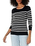 Amazon Essentials Women's Long-Sleeve Lightweight Crewneck Sweater (Available in Plus Size), Black Grey White Stripe, X-Small | Amazon (US)