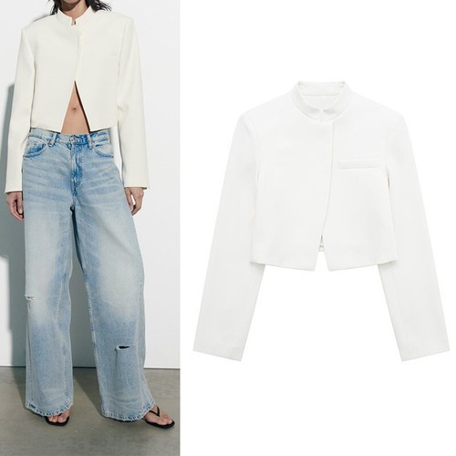 NEW WOMAN FITTED CROP BLAZER OYSTER WHITE XS-LTailored Jacket NWT | eBay UK