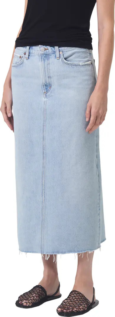AGOLDE Della Raw Hem Denim Midi Skirt | Nordstrom | Nordstrom