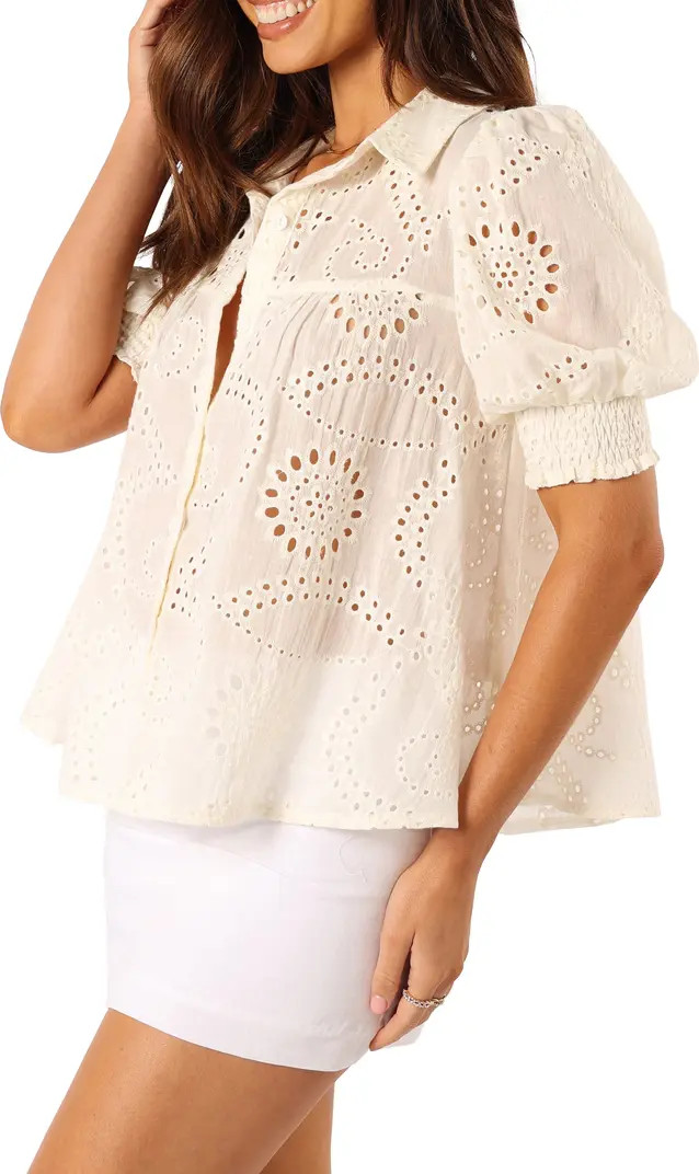 Petal & Pup Janelle Shirred Eyelet Button-Up Top | Nordstrom | Nordstrom