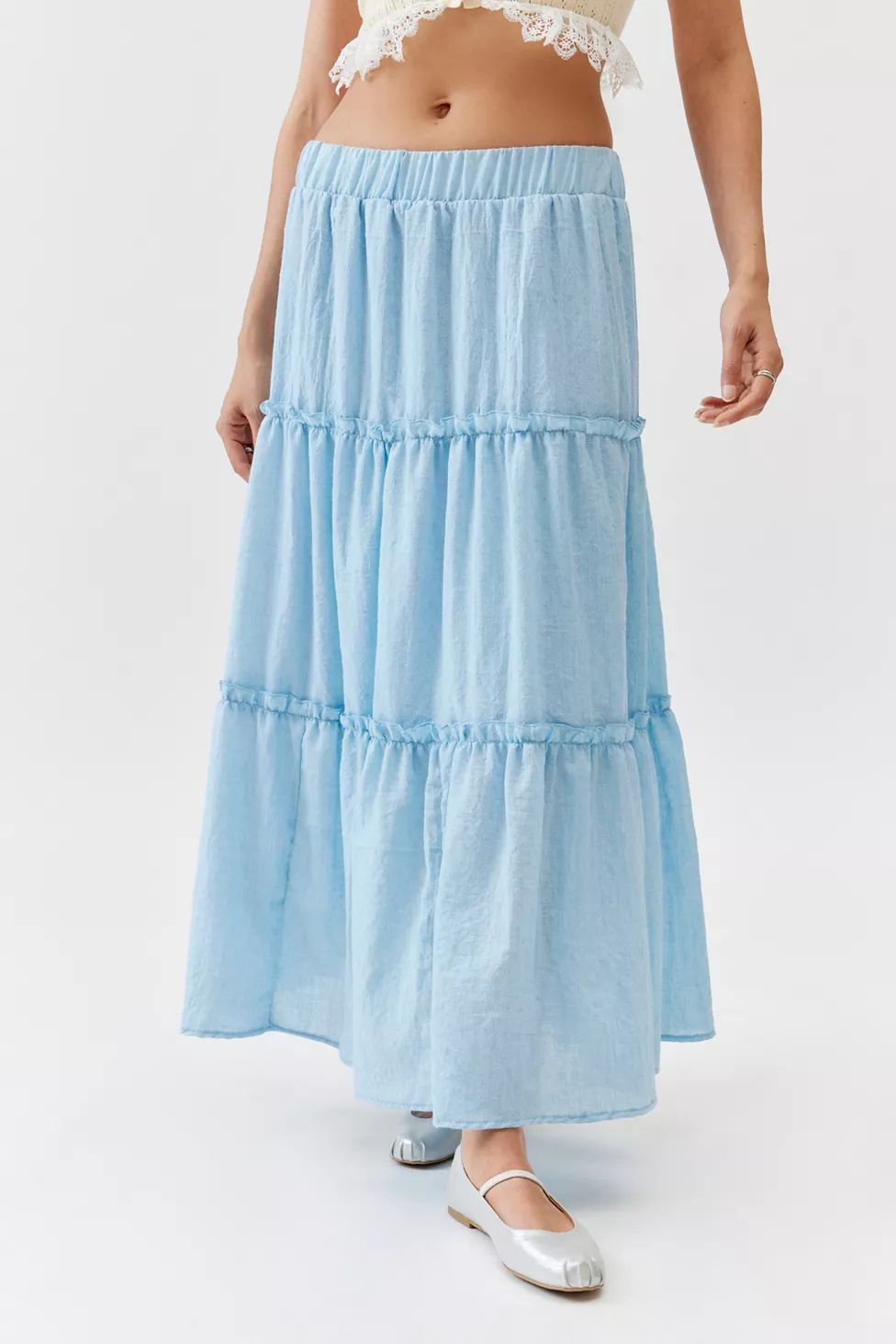 Urban Renewal Remnants Crepe Tiered Midi Skirt | Urban Outfitters (US and RoW)