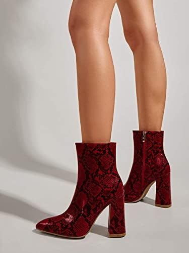 Women's Boots Snakeskin Print Side Zip Chunky Heeled Boots (Color : Burgundy, Size : EUR38) | Amazon (US)