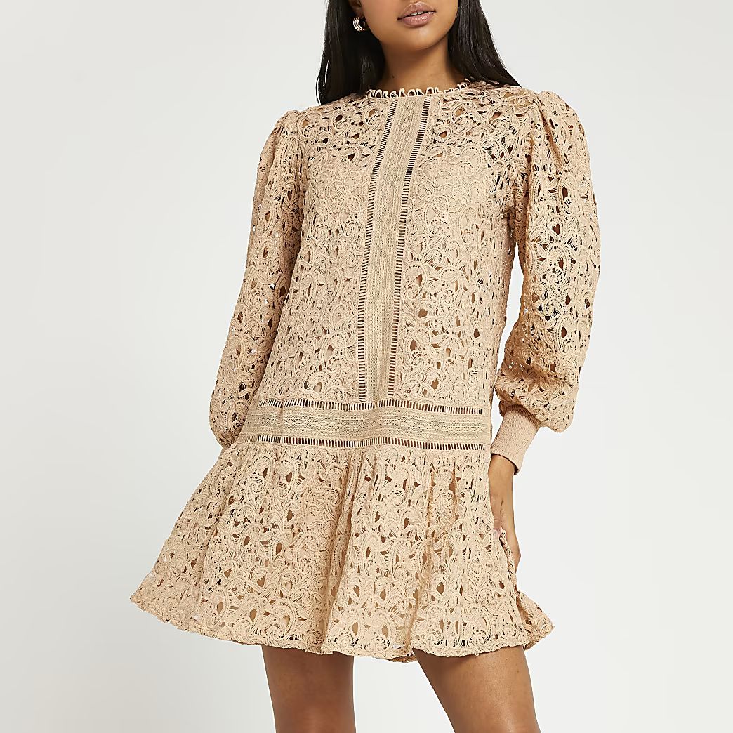 Beige lace mini dress | River Island (UK & IE)