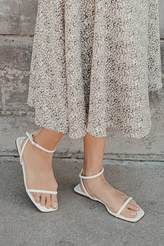 Siya White Flat Ankle Strap Sandals | Lulus (US)
