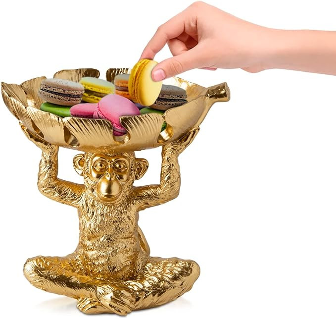 Adorable Monkey Decorative Bowl – Detailed Resin Sculpture w/Split Leaf Dish for Snacks, Nuts, ... | Amazon (US)
