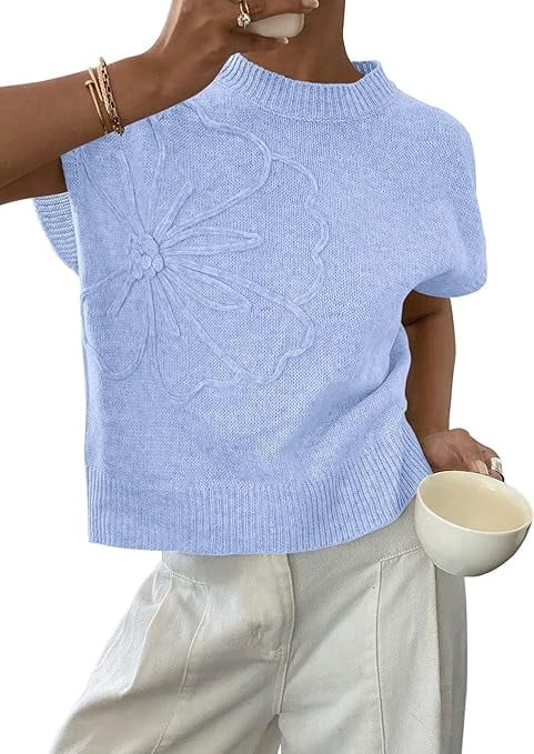 PRETTYGARDEN Women's Spring Sweater Vest Trendy Flower Knit Short Sleeve Cute Pullover Tank Tops ... | Walmart (US)