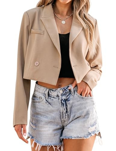 Luvamia Womens Fashion Cropped Blazer - Business Casual Open Front Blazer for Work & Office - Apricot, X-Large (Fits Size 16/18) | Amazon (US)