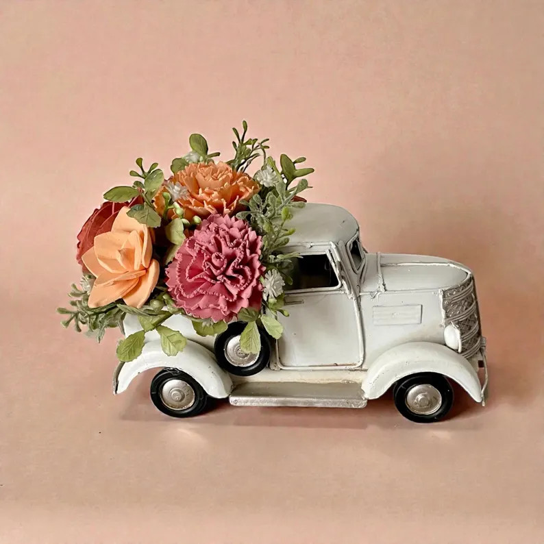 Sola wood flower centerpiece, Little metal truck, Spring arrangement, Valentines bouquet | Etsy (US)