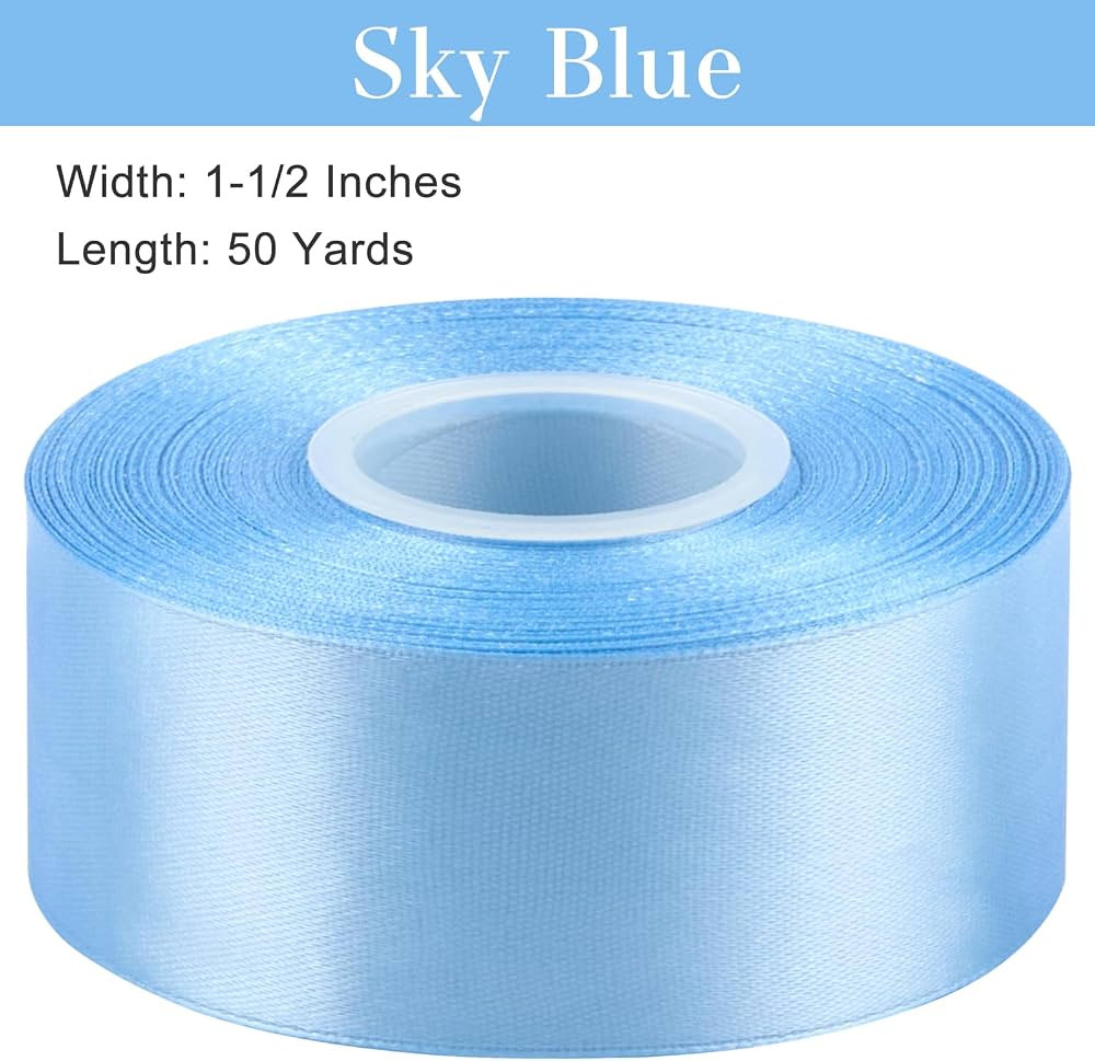1-1/2 Inches 50 Yards Light Blue Satin Ribbon, Solid Fabric Ribbon Roll for Flower Bouquets, Gift... | Amazon (US)