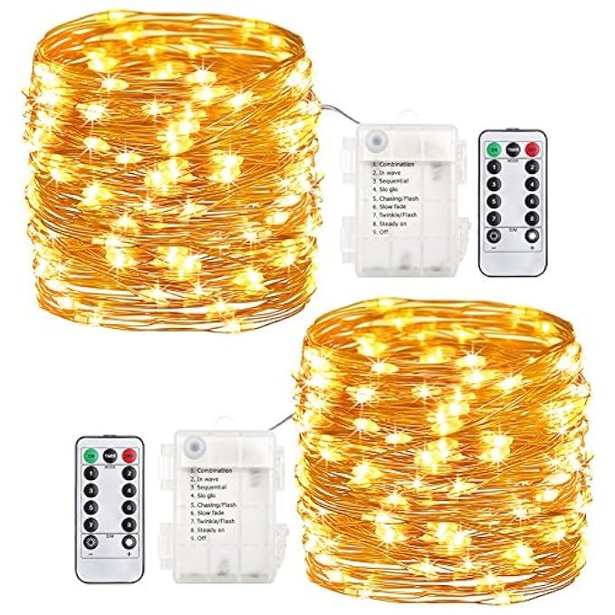 GDEALER 2 Pack Fairy Lights Halloween String Lights Battery Operated Waterproof 8 Modes 60 LED 20ft  | Amazon (US)