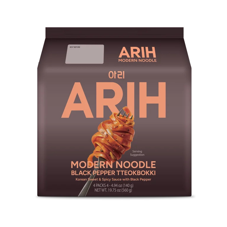 ARIH Modern Noodles, Western-Korean Fusion Soup-Less Noodles, Black Pepper Tteokbokki, 4 Pack | Walmart (US)