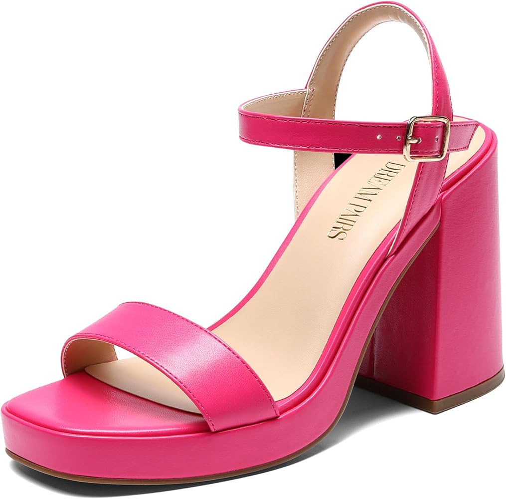 DREAM PAIRS Heels for Women Block Chunky Platform High Heels Open Toe Fashion Wedding Party Eveni... | Amazon (US)