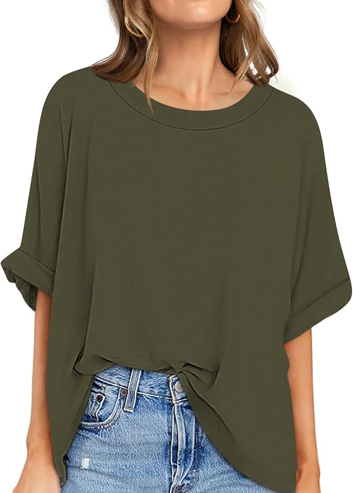 UEU Women's Oversized Crewneck T-Shirt Casual Loose Tunic Tops | Amazon (US)