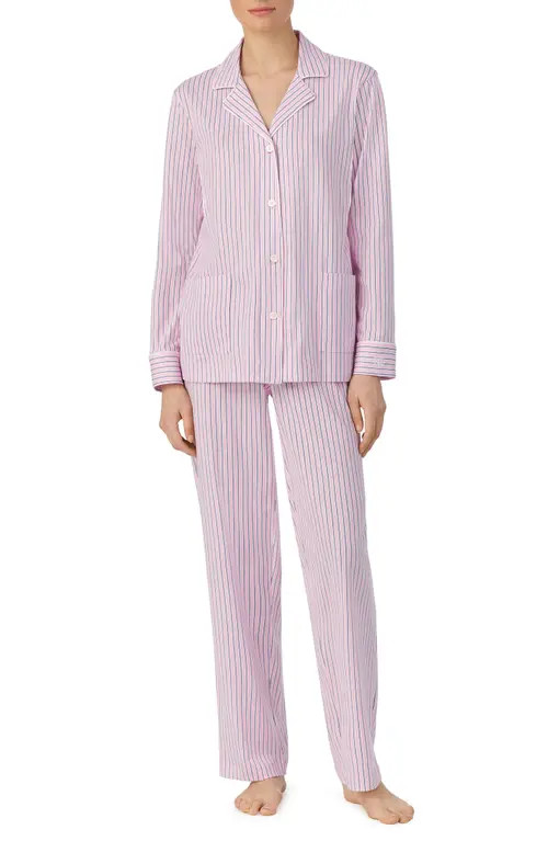 Lauren Ralph Lauren Stripe Organic Cotton Pajamas in Pink Stripe at Nordstrom, Size Small | Nordstrom