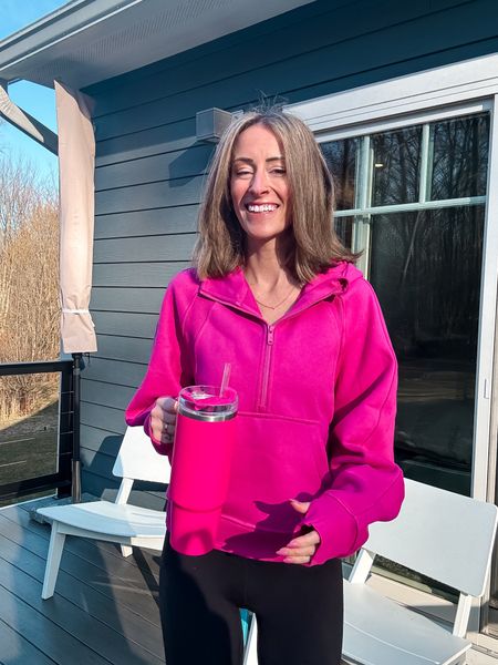 Pink hooded scuba half zip look for less Amazon fashion finds for soccer moms 