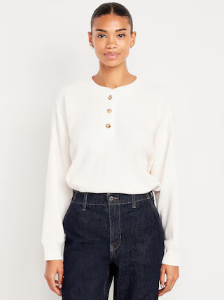 Oversized Cozy Waffle Henley Top | Old Navy (US)
