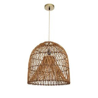 Caspian 60-Watt 1-Light Brass Natural Rattan Pendant Light Shade Coastal Interior Bohemian Hanging Light | The Home Depot