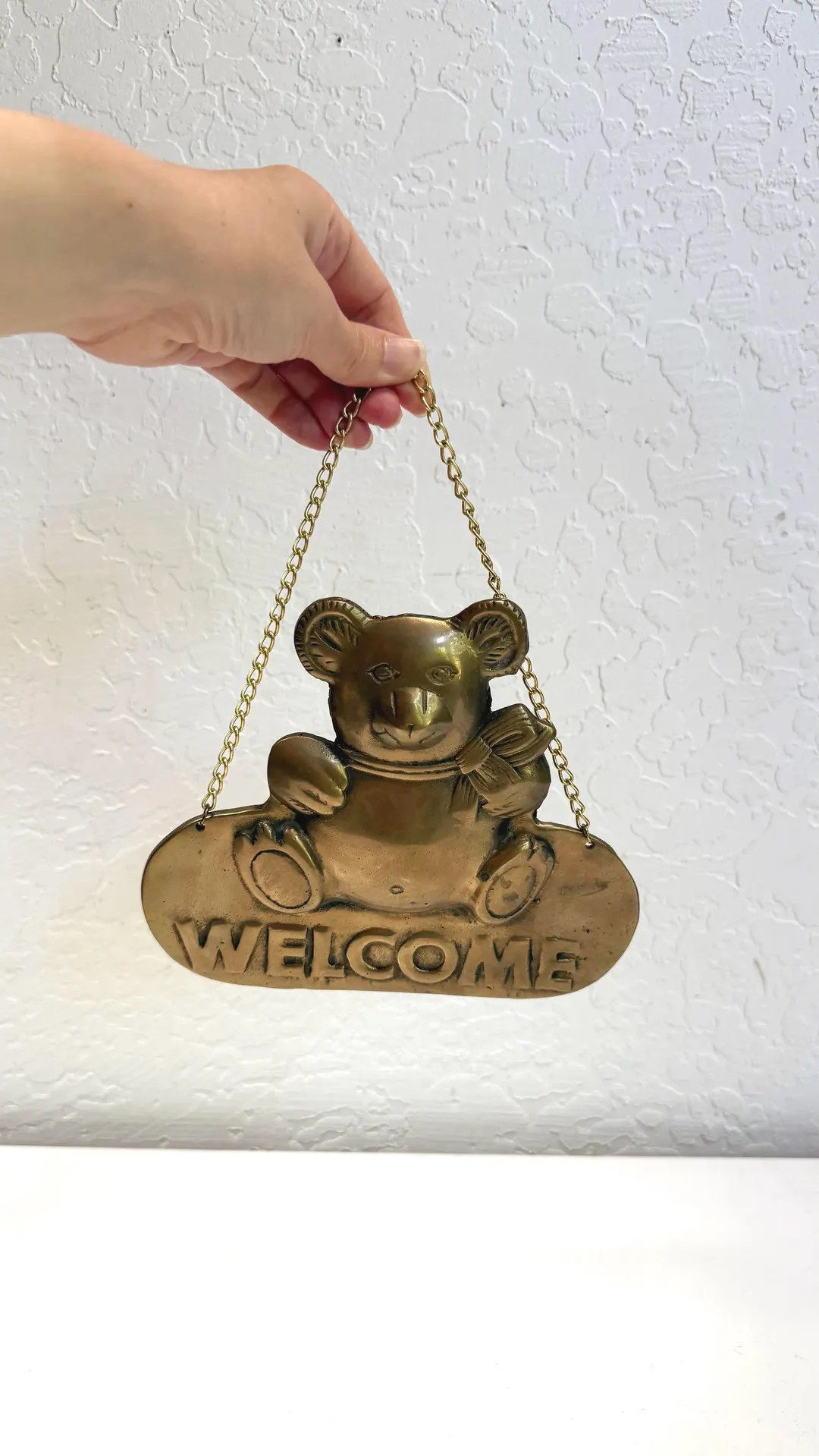 Vintage Brass Teddy Bear Welcome Sign - Etsy | Etsy (Global)