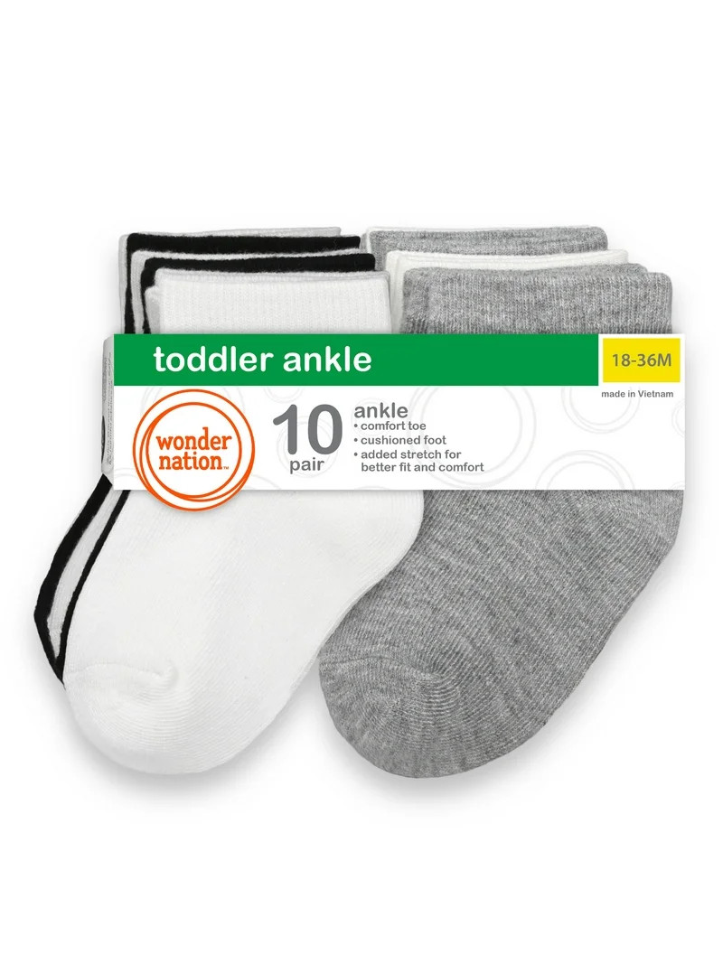 Wonder Nation Boys Ankle Socks, 10 Pack, Size 0M- 5T | Walmart (US)