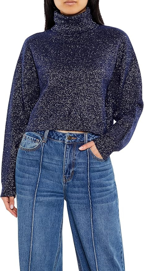 Forever 21 Womens Glitter Knit Turtleneck Sweater | Amazon (US)