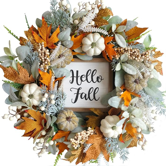 20" Harvest Fall Wreath for Front Door,Pumpkins Berries Autumn Wreaths | Amazon (US)