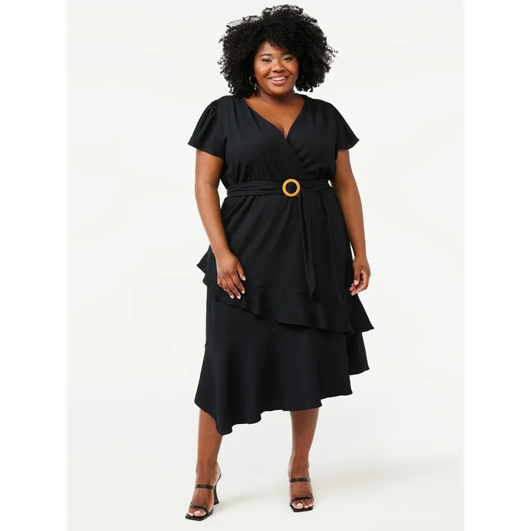 Sofia Jeans by Sofia Vergara Women's Plus Belted Wrap Dress with Flutter Sleeves | Walmart (US)