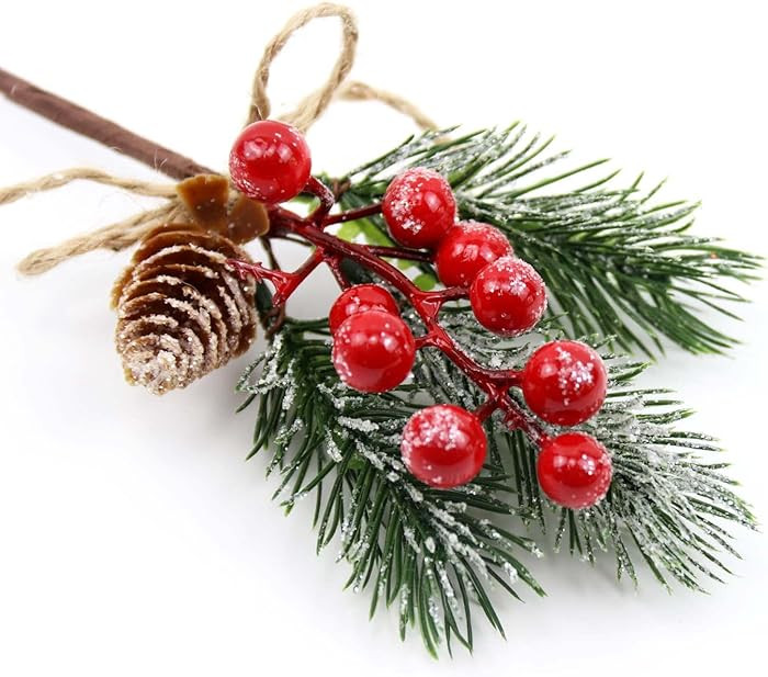 KLEWEE 10 PCS Christmas Berry Picks Glitter Christmas Picks and Sprays Artificial Pine Branches w... | Amazon (US)
