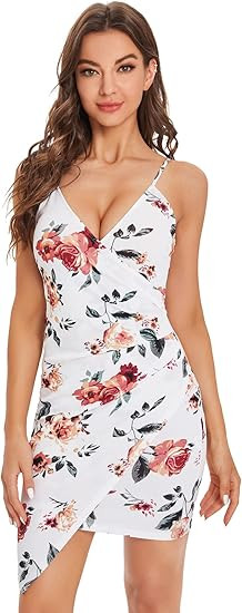 Verdusa Women's Sexy Ruched Side Asymmetrical V Neck Bodycon Cami Dress | Amazon (US)