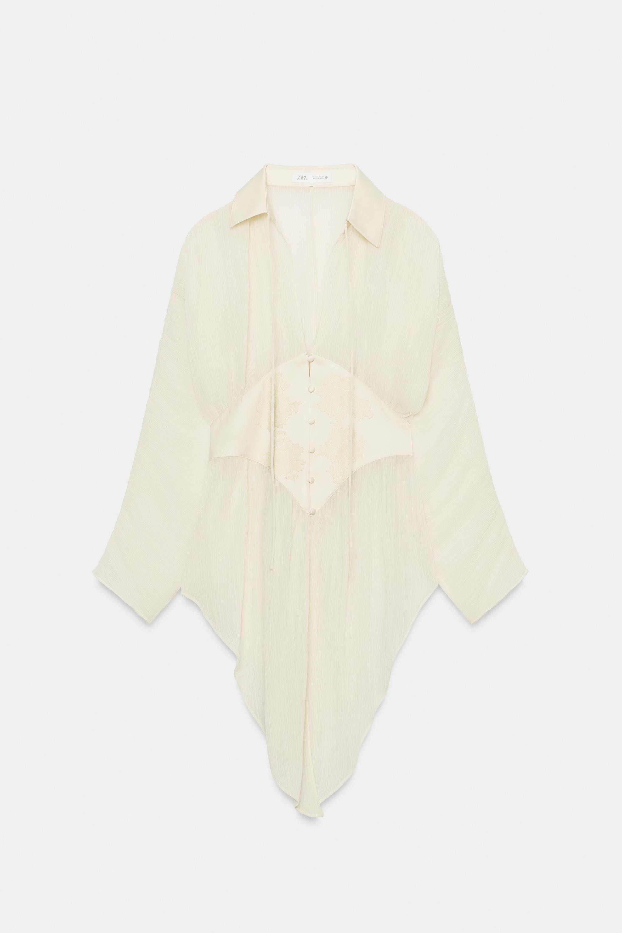 ZW COLLECTION GEORGETTE LACE BLOUSE | Zara US