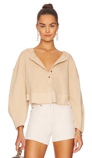 Oversized Henley Pullover in Taupe Neutral | Revolve Clothing (Global)