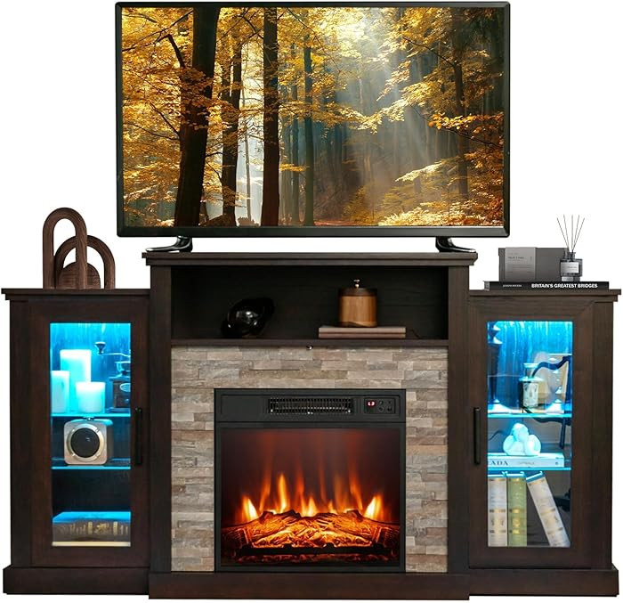 COSTWAY Electric Fireplace TV Stand for TVs Up to 65 Inches, 18-inch Fireplace Insert, Dark Brown... | Amazon (US)