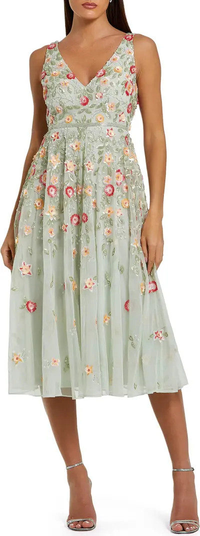 V Neck Sleeveless Floral Beaded A Line Midi Dress | Nordstrom
