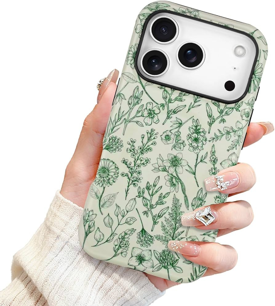 SOKAD Magnetic Sage Floral Phone Case for iPhone 17 Pro Max, Vintage Green Flower Pattern Compati... | Amazon (US)