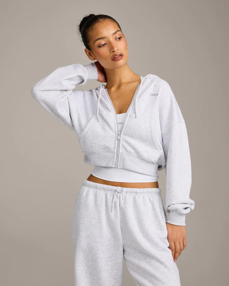 Foundations All Season Cropped Zip Through Hoodie 
 Gray Marl | Oner Active (UK / US)