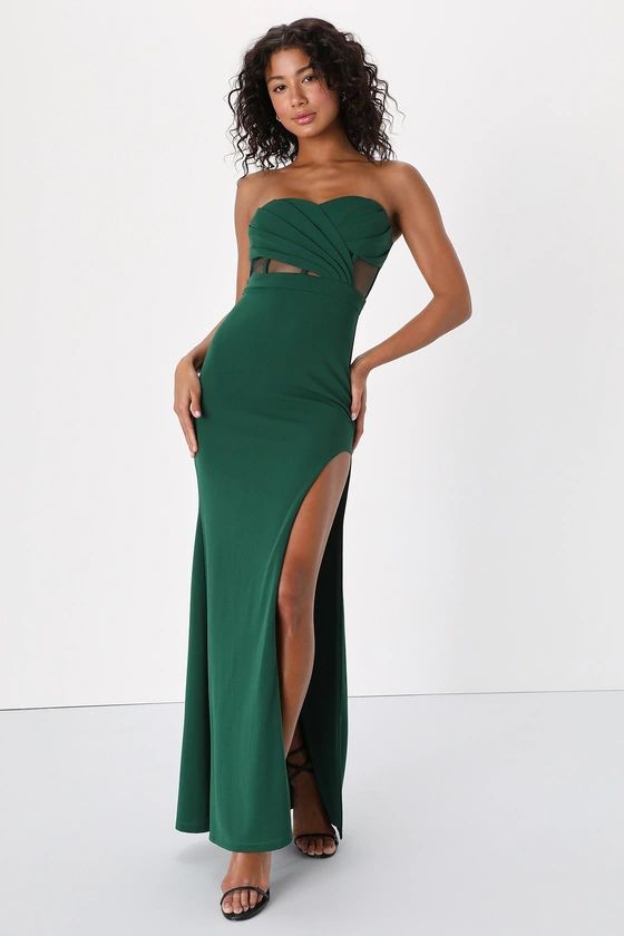 Sultry Glances Emerald Green Pleated Strapless Bustier Dress | Lulus (US)
