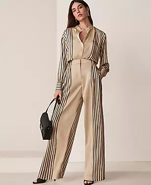 The Pleated Wide-Leg Pant in Satin | Ann Taylor (US)