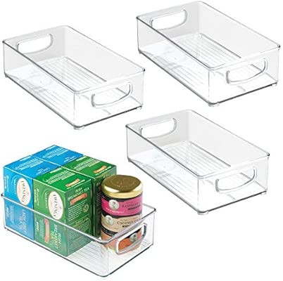 mDesign Kitchen Cabinet and Pantry Storage Organizer Bins - Pack of 4, Shallow, Clear | Amazon (US)