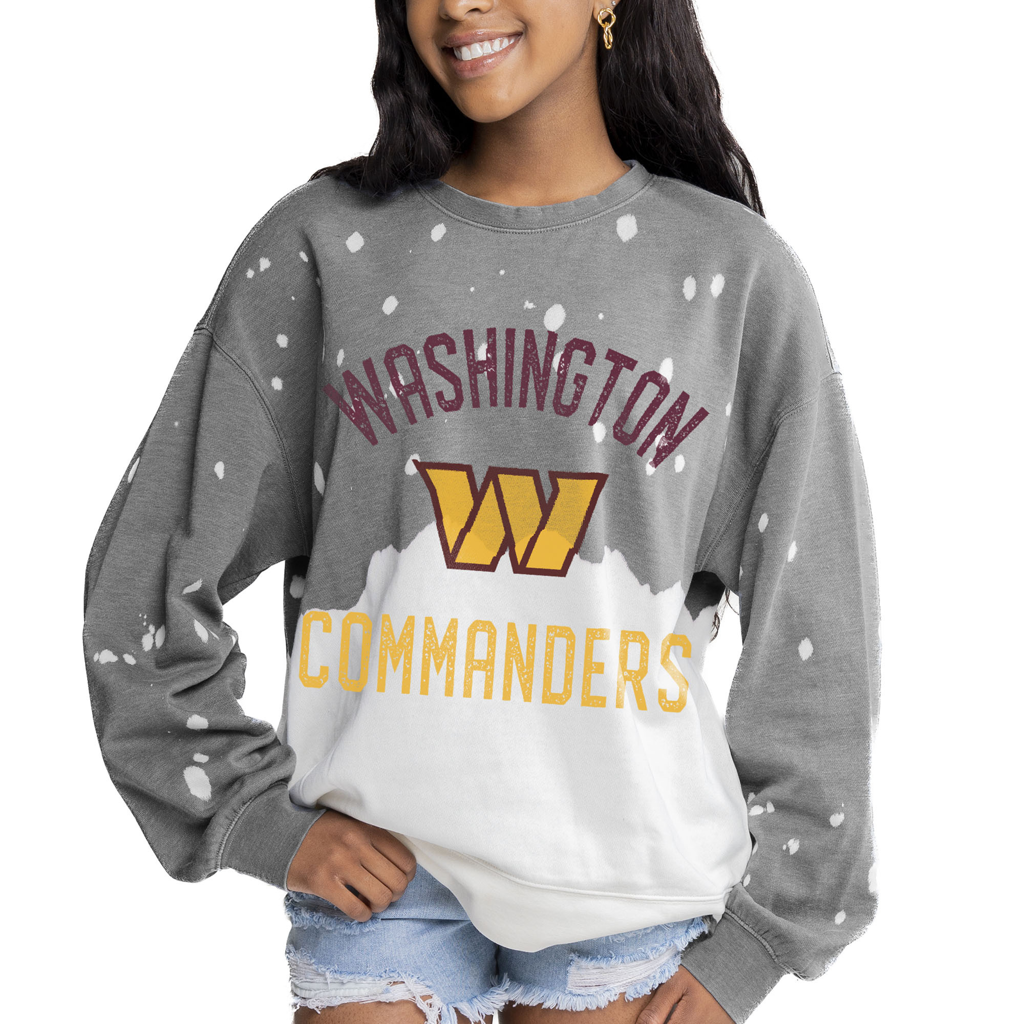 Women's Gameday Couture Gray Washington Commanders Oversized Coin Toss Faded French Terry Tri-Blend Pullover Sweatshirt | Fanatics