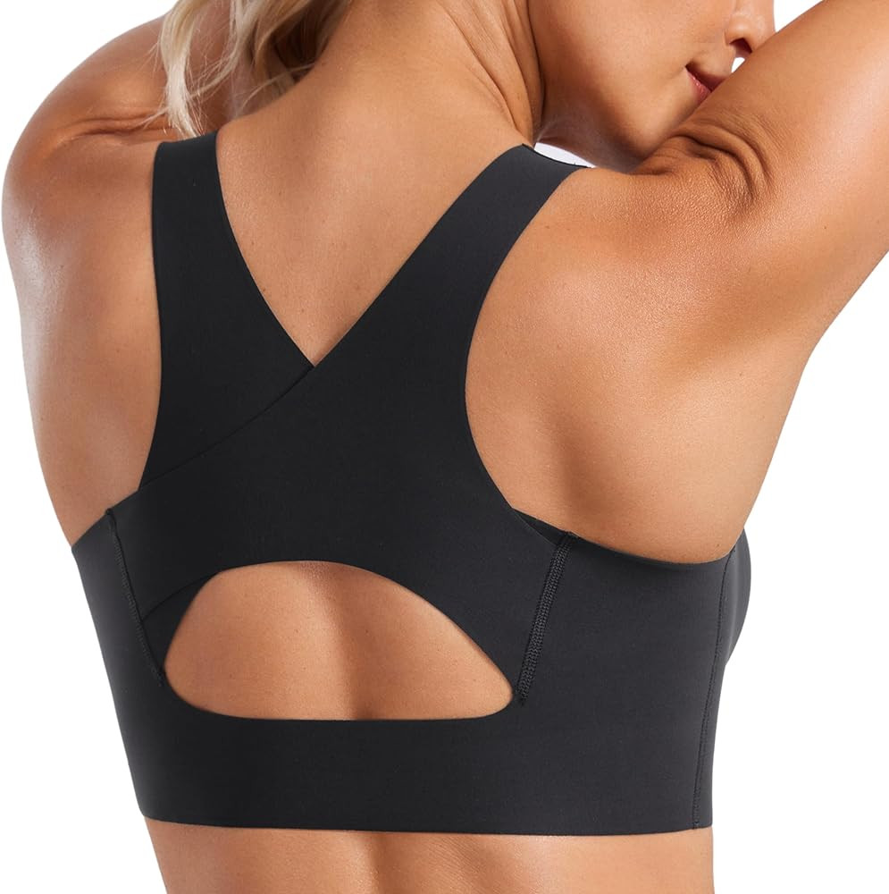 CRZ YOGA Womens Flex Sculpt Racerback Sports Bra - U Neck Medium Impact Padded Wireless Workout B... | Amazon (US)