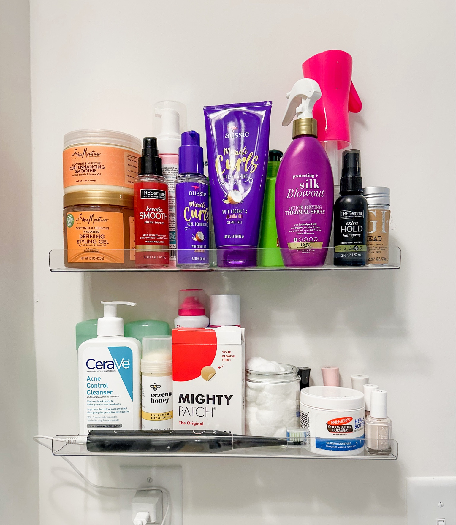 Acrylic shelves are the perfect way to keep bathroom counters from being overrun with clutter from all your hair and beauty products. A quick installation and your counters will be clear and clutter free!

#LTKHome