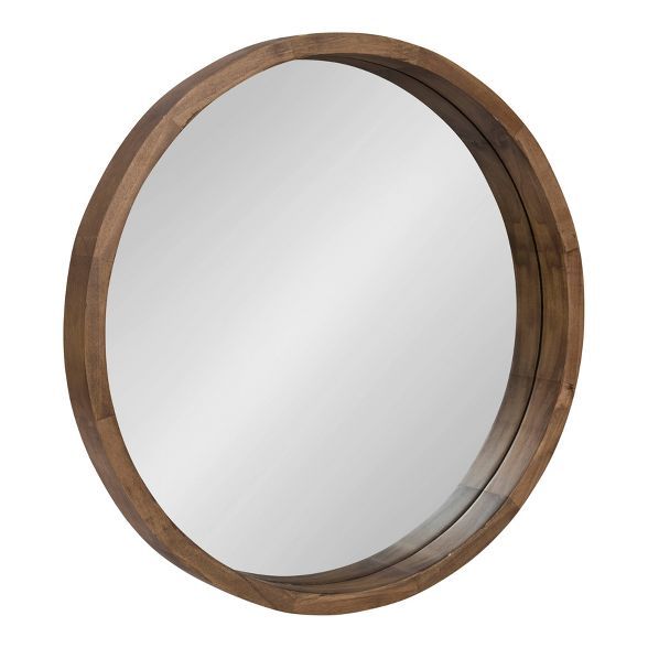 22" x 22" Hutton Round Wood Wall Mirror Rustic Brown - Kate and Laurel | Target