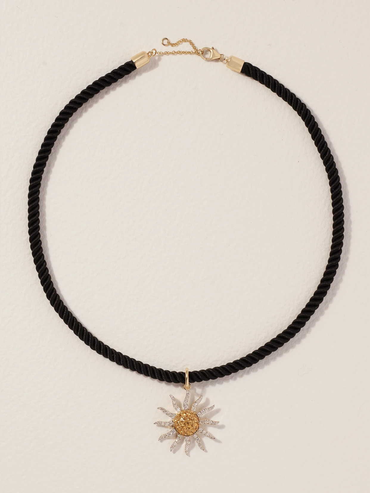 Yvonne Léon - Soleil 9-karat Gold, Cord, Citrine And Diamond Necklace - Black | NET-A-PORTER (US)