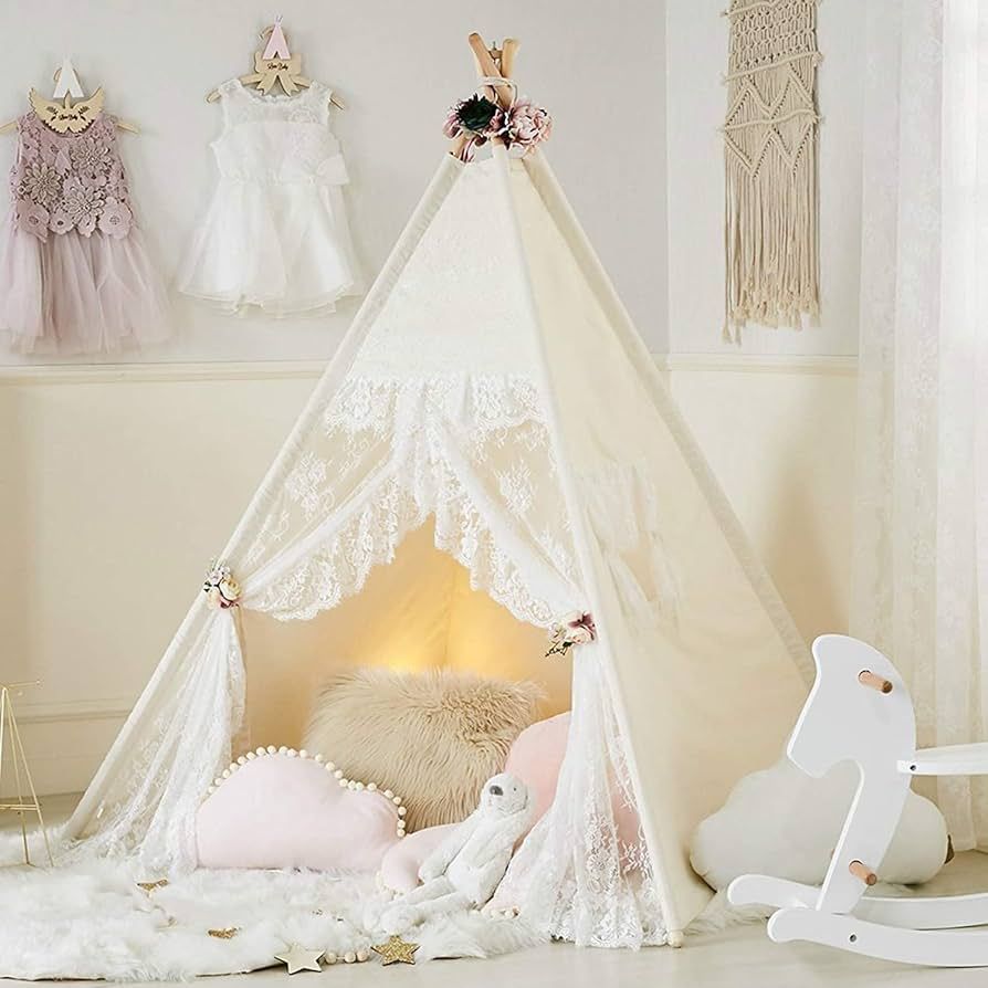 Kids Tent Floral Classic Ivory Kids Teepee Play Tent Childrens Play House Tipi Kids Room Decor li... | Amazon (US)