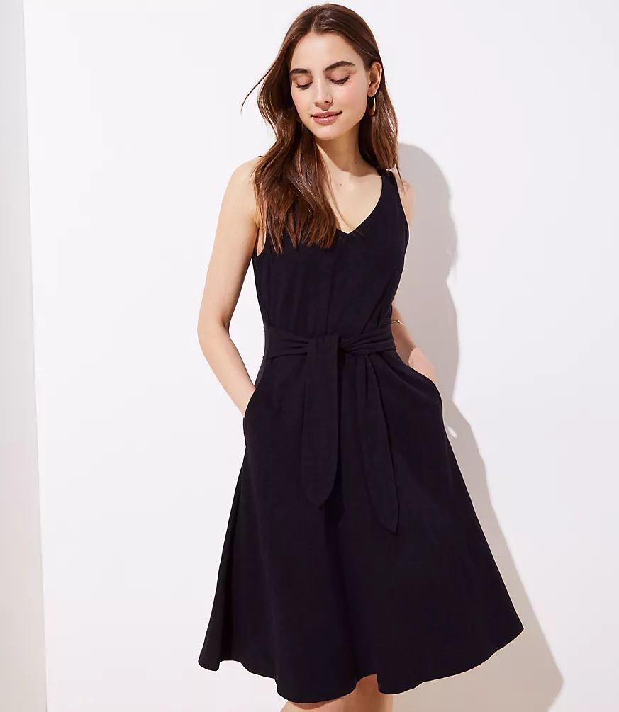 Tie Waist Midi Flare Dress | LOFT