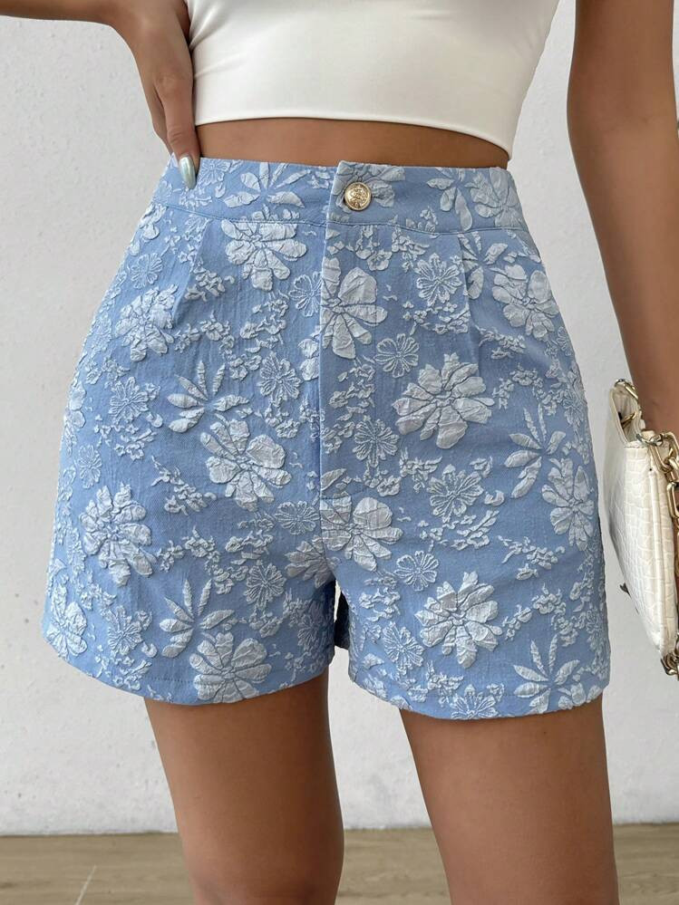 SHEIN MOOSTA Women Floral Jacquard Insert Pocket Graceful Shorts Cut Randomly | SHEIN