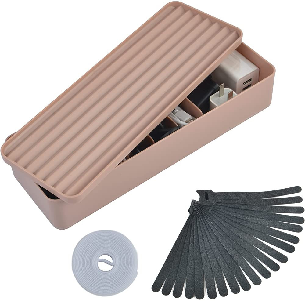 Cable Management Box with 20 Wire Ties Straps Plastic Power Cord Organizer with Lid-7 Dividers El... | Amazon (US)