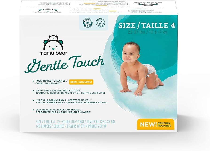 Amazon Brand - Mama Bear Gentle Touch Diapers, Size 4, 148 Count (4 packs of 37) | Amazon (US)